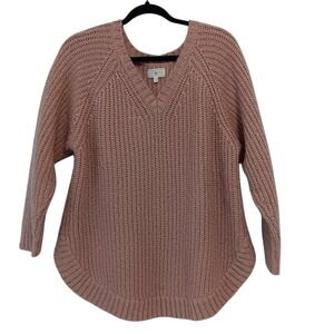 Lou & Grey Sweater Womens Small Pink Alpaca Wool Blend V Neck Chunky Knit Raglan